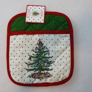 Spode Christmas Tree Oven Pot Holder Set of 2 Holiday Polka Dot Festive